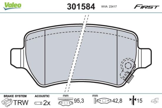 Obrázok Sada brzdových platničiek kotúčovej brzdy VALEO FIRST 301584