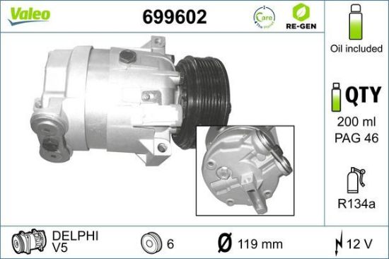 Obrázok Kompresor klimatizácie VALEO  RE-GEN REMANUFACTURED 699602