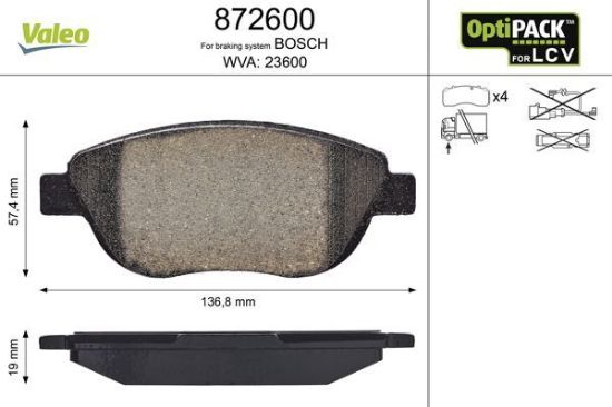 Obrázok Sada brzdových platničiek kotúčovej brzdy VALEO OPTIPACK for LCV 872600