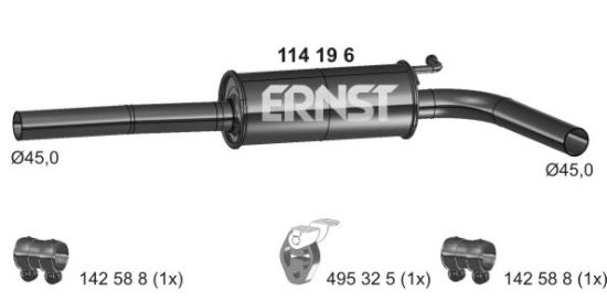 Obrázok Stredný tlmič výfuku ERNST  114196