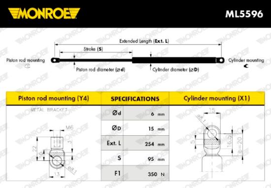 Obrázok Plynová vzpera, kapota motora MONROE  MaxLift ML5596
