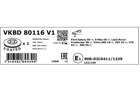 Obrázok Brzdový kotúč SKF  VKBD80116V1