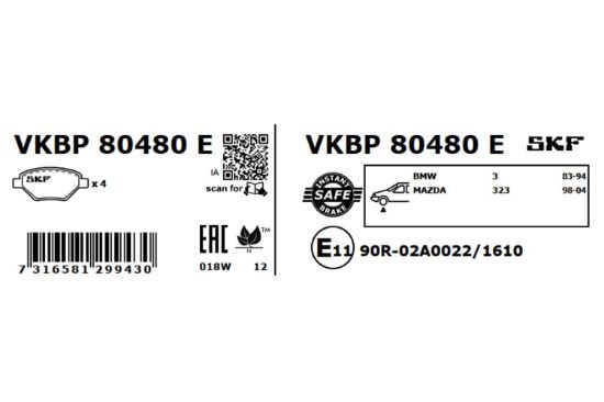 Obrázok Sada brzdových platničiek kotúčovej brzdy SKF  VKBP80480E