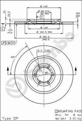 Obrázok Brzdový kotúč BREMBO  08198710