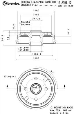 Obrázok Brzdový bubon BREMBO  14A15210