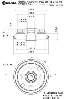 Obrázok Brzdový bubon BREMBO  14A15220