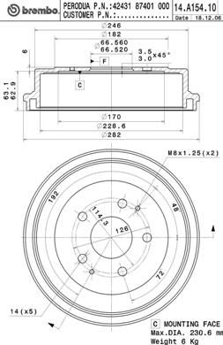 Obrázok Brzdový bubon BREMBO  14A15410