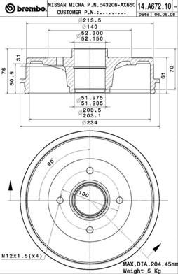 Obrázok Brzdový bubon BREMBO  14A67210