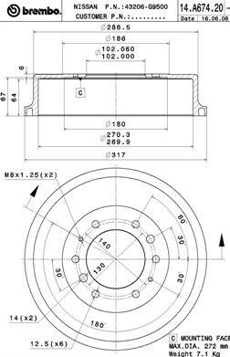 Obrázok Brzdový bubon BREMBO  14A67420