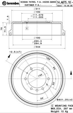 Obrázok Brzdový bubon BREMBO  14A67510
