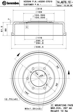 Obrázok Brzdový bubon BREMBO  14A67610