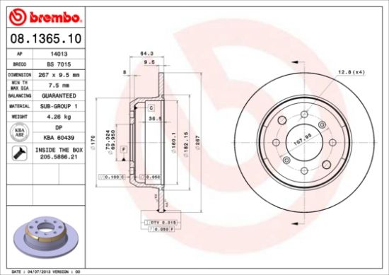 Obrázok Brzdový kotúč BREMBO  08136510