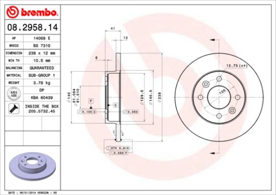 Obrázok Brzdový kotúč BREMBO  08295814