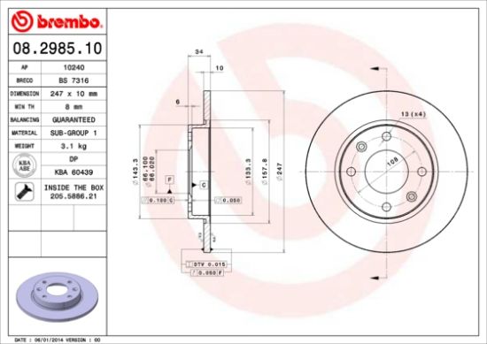 Obrázok Brzdový kotúč BREMBO  08298510