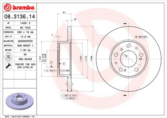 Obrázok Brzdový kotúč BREMBO  08313614