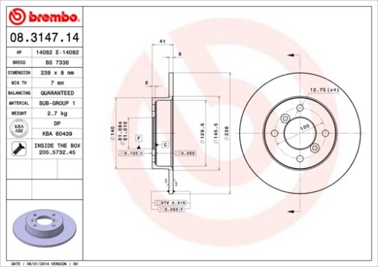 Obrázok Brzdový kotúč BREMBO  08314714