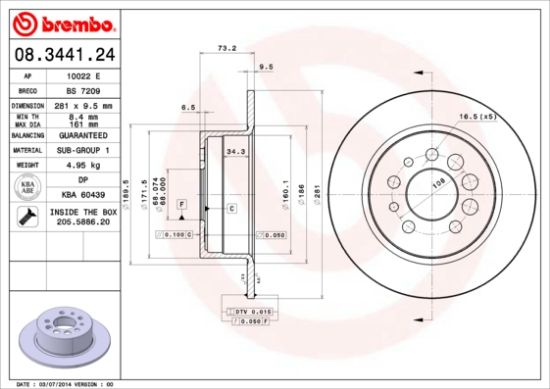 Obrázok Brzdový kotúč BREMBO  08344124