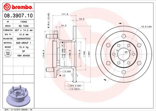 Obrázok Brzdový kotúč BREMBO  08390710