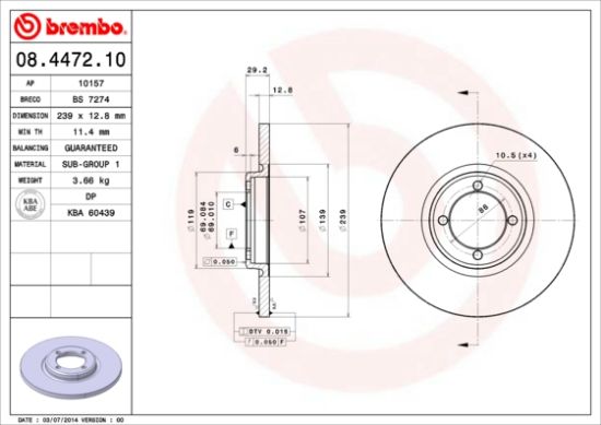 Obrázok Brzdový kotúč BREMBO  08447210