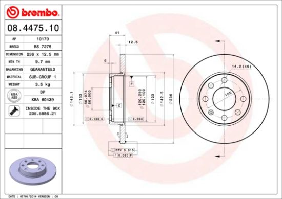 Obrázok Brzdový kotúč BREMBO  08447510