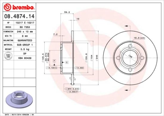 Obrázok Brzdový kotúč BREMBO  08487414