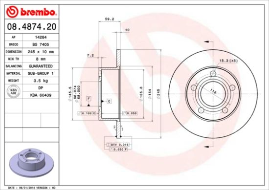 Obrázok Brzdový kotúč BREMBO  08487420