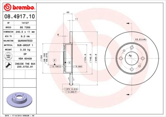 Obrázok Brzdový kotúč BREMBO  08491710