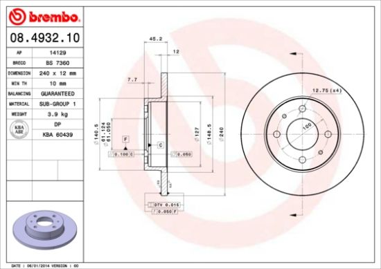 Obrázok Brzdový kotúč BREMBO  08493210