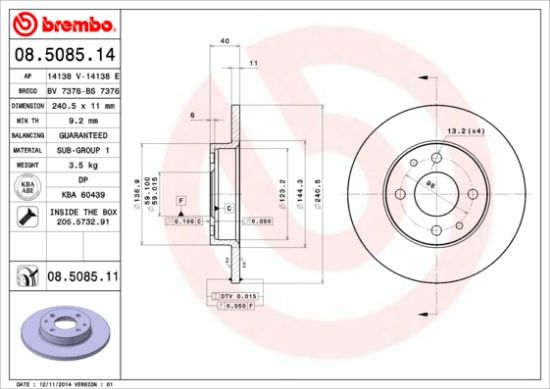 Obrázok Brzdový kotúč BREMBO COATED DISC LINE 08508511