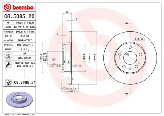 Obrázok Brzdový kotúč BREMBO COATED DISC LINE 08508521