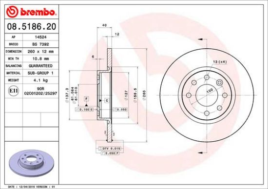 Obrázok Brzdový kotúč BREMBO  08518620