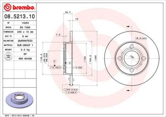 Obrázok Brzdový kotúč BREMBO  08521310