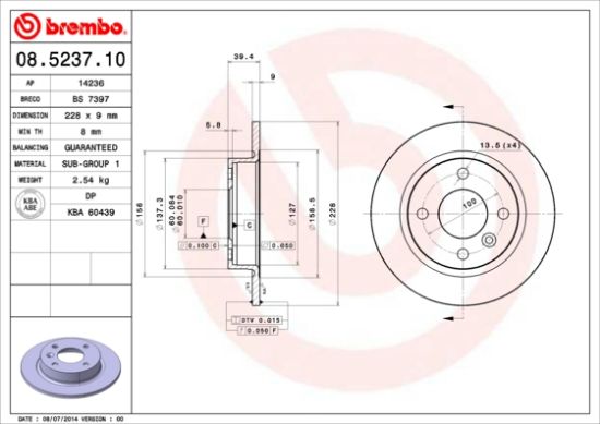 Obrázok Brzdový kotúč BREMBO  08523710