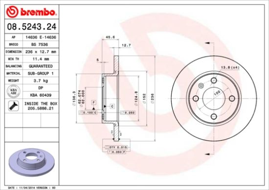 Obrázok Brzdový kotúč BREMBO  08524324