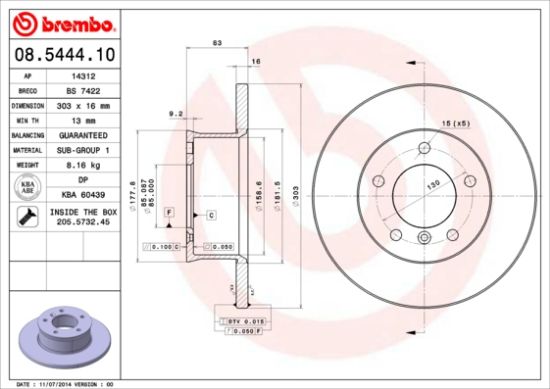 Obrázok Brzdový kotúč BREMBO  08544410