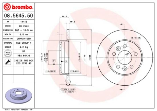 Obrázok Brzdový kotúč BREMBO  08564550