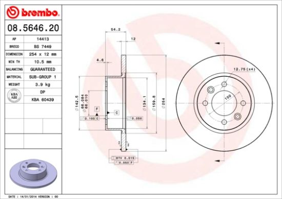 Obrázok Brzdový kotúč BREMBO  08564620