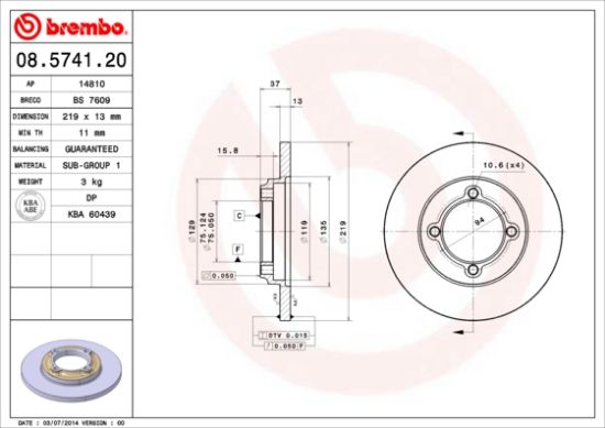Obrázok Brzdový kotúč BREMBO  08574120