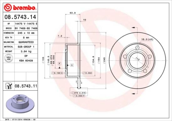 Obrázok Brzdový kotúč BREMBO COATED DISC LINE 08574311
