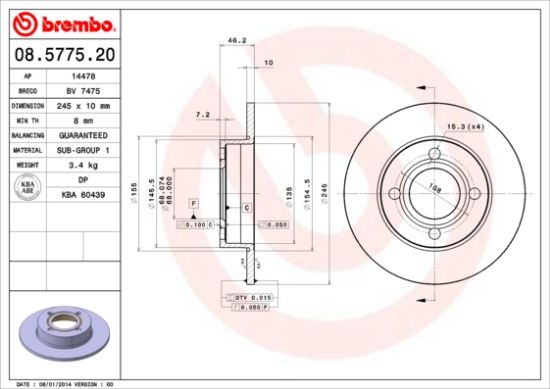 Obrázok Brzdový kotúč BREMBO  08577520