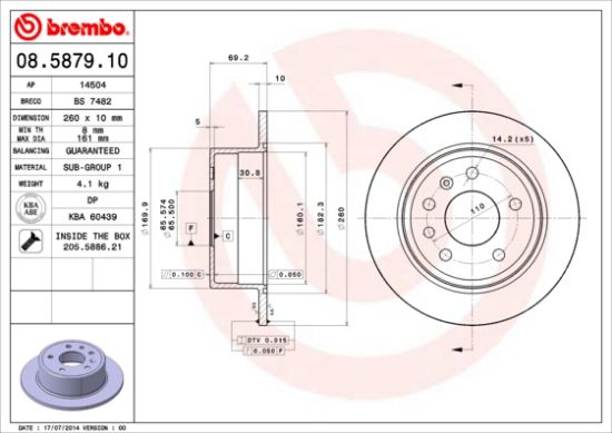 Obrázok Brzdový kotúč BREMBO  08587910