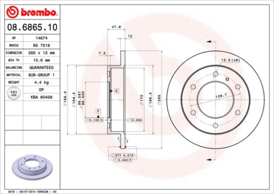 Obrázok Brzdový kotúč BREMBO  08686510