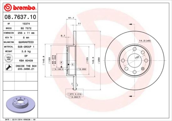 Obrázok Brzdový kotúč BREMBO  08763710