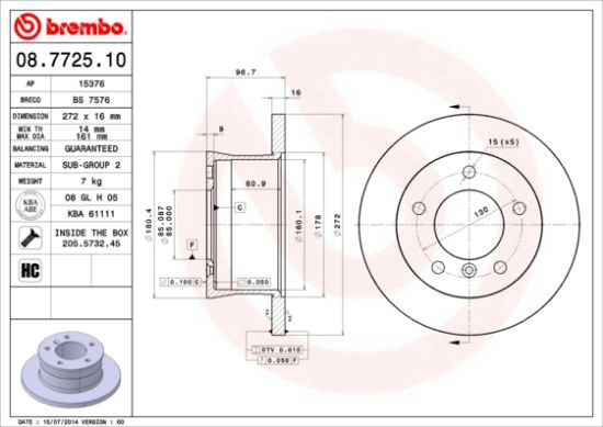 Obrázok Brzdový kotúč BREMBO  08772510