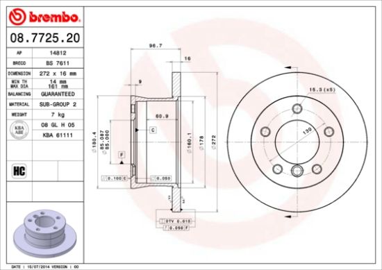 Obrázok Brzdový kotúč BREMBO  08772520