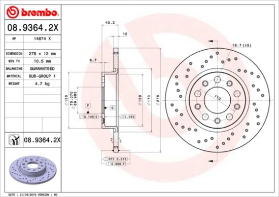 Obrázok Brzdový kotúč BREMBO  XTRA LINE 0893642X