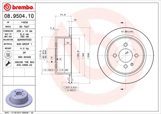 Obrázok Brzdový kotúč BREMBO  08950410
