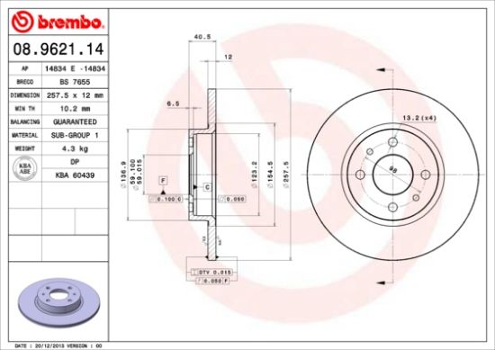 Obrázok Brzdový kotúč BREMBO  08962114
