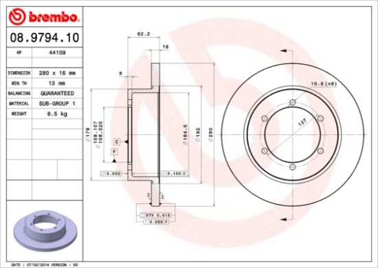 Obrázok Brzdový kotúč BREMBO  08979410
