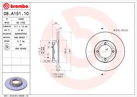Obrázok Brzdový kotúč BREMBO  08A15110